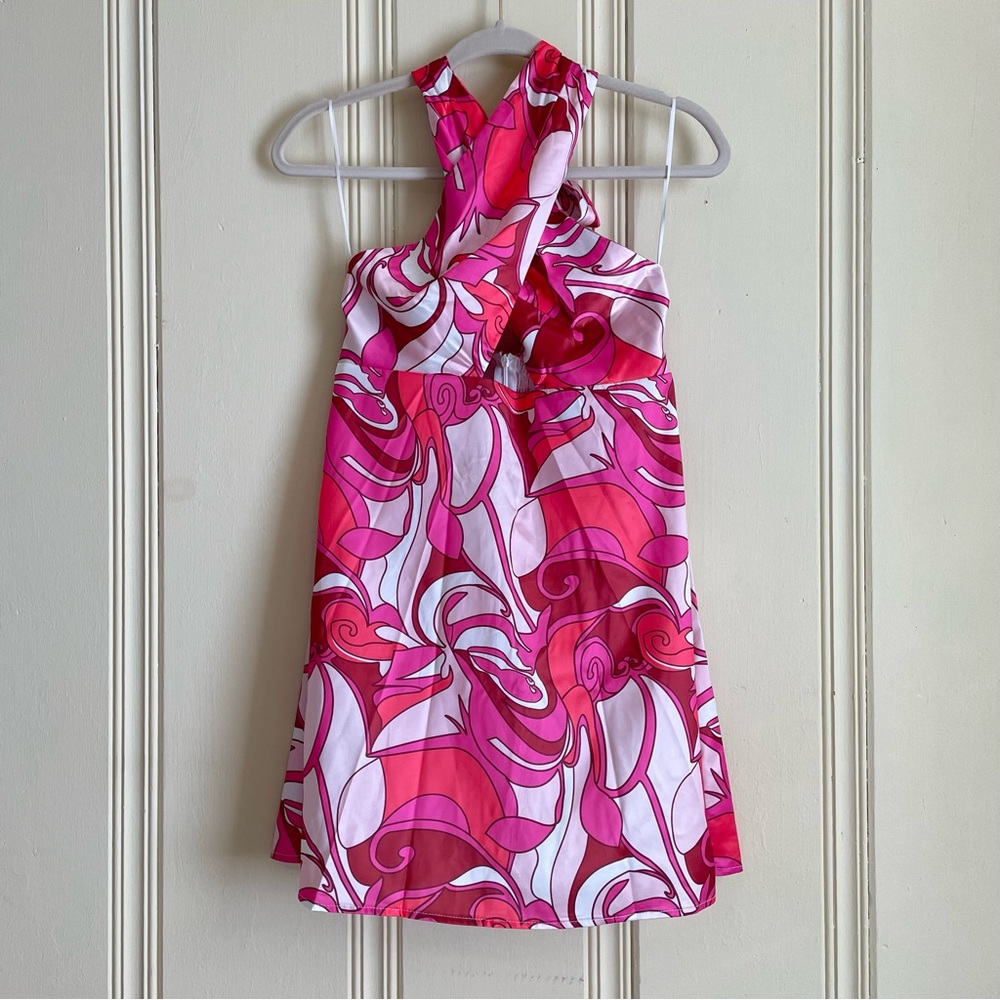 Hello Molly Pink and White Swirl Halter Mini Dress - Picture 4 of 5